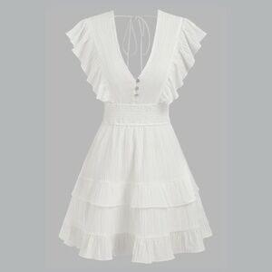NWT - Cider V-Neck Shirred Ruffle Hem Mini Dress